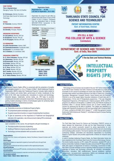 A Two-day State Level Technical Workshop on Intellectual Property Rights 2020